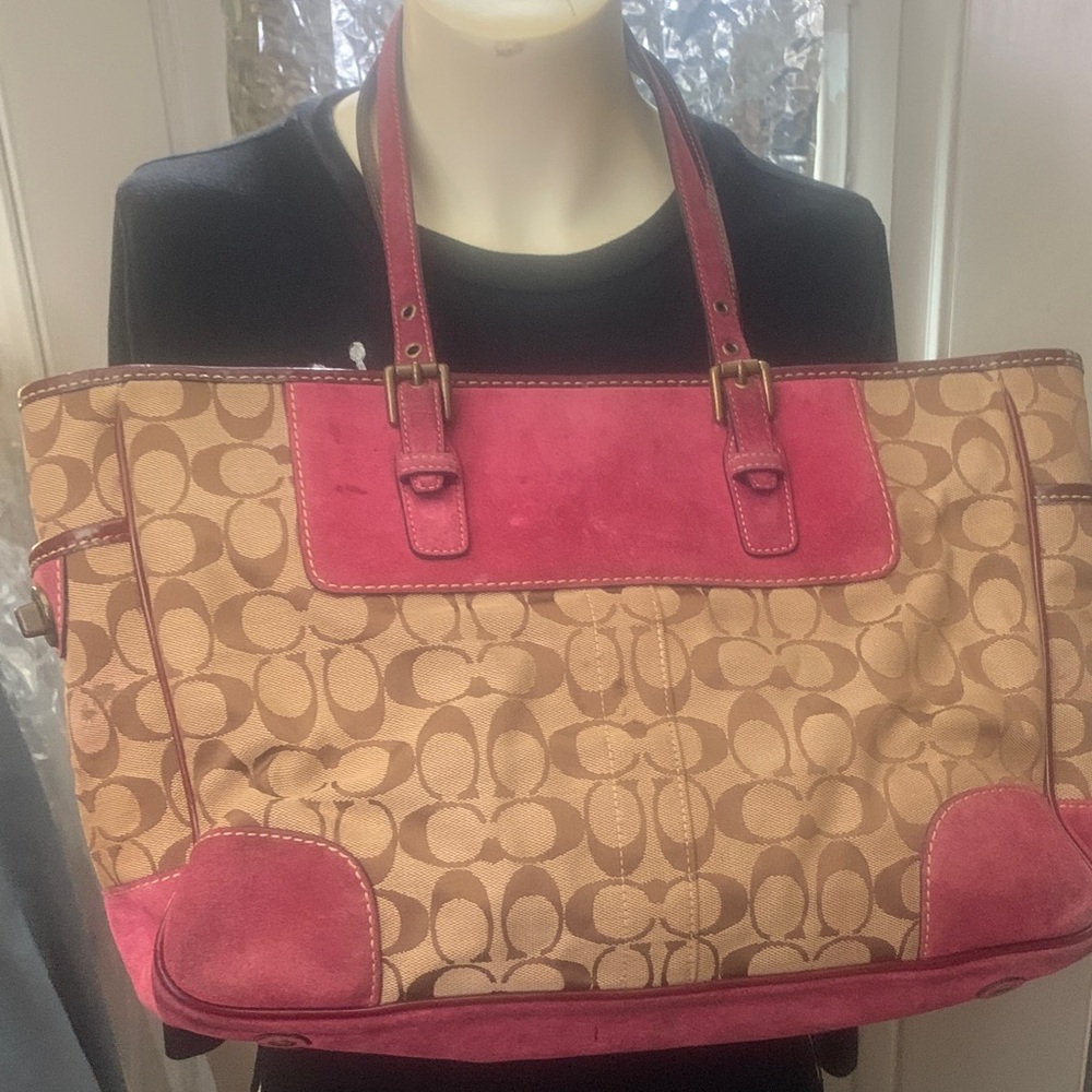Coach Suede Tan and Wine Signature Tote FIRM!!! - Picture 10 of 16